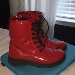 Red Rubber Zip-Up Boots